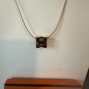 Hermes H Logo Cube Necklace Gold/White (95334)